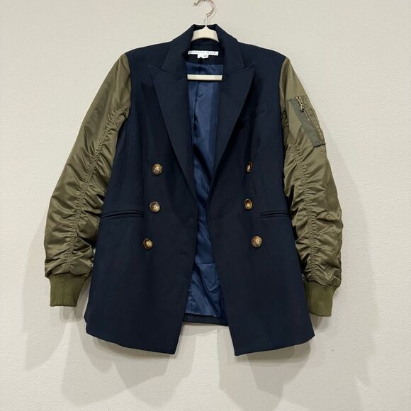 Veronica Beard Dickey Jacket Size 2 Double Breasted Satin Sleeve Gold Button - Picture 5 of 16